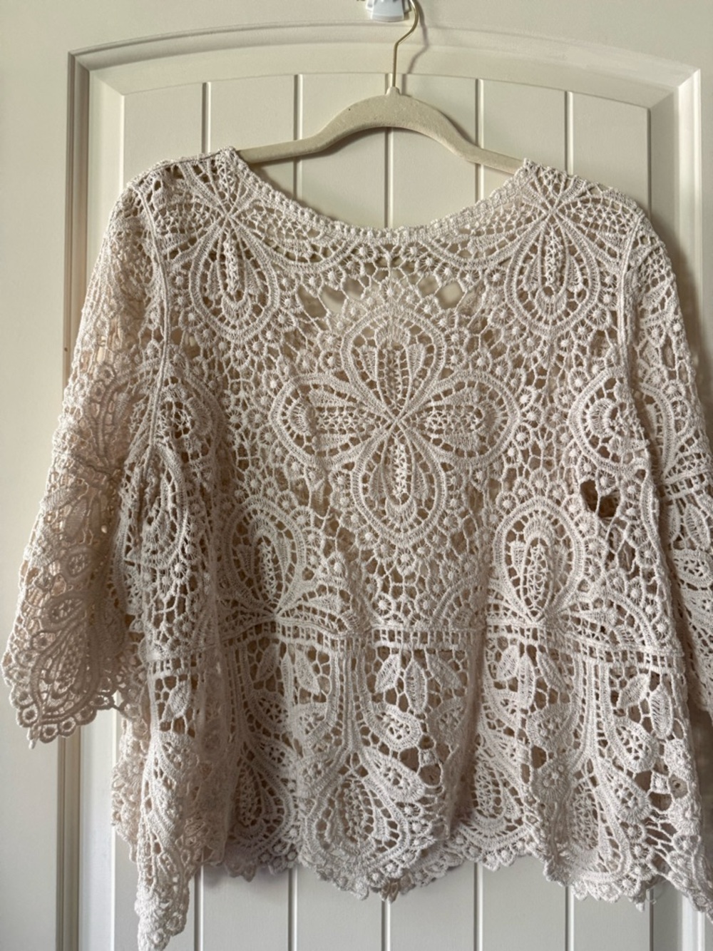 Crochet Lace Peasant Top - White - Picture 7 of 8
